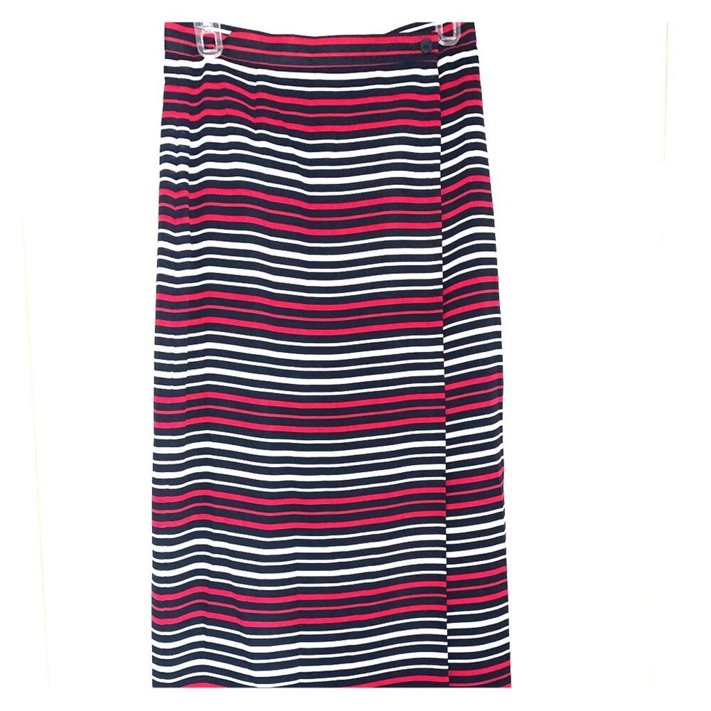 NWOT Chaus Vintage Georgette Long Red, Navy, White Midi Wrap Skirt Fits Size 4